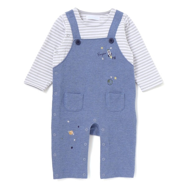 フィヨ デュ ベベ ルダクティオン（fillot de bebe reduction）/【お揃い】ボーダーTシャツ重ね着風長袖ロンパース(70~80cm)