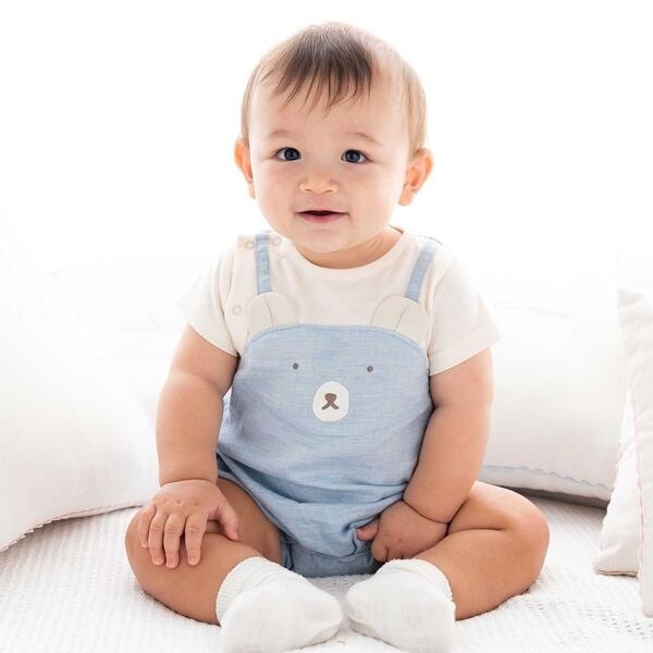 フィヨ デュ ベベ ルダクティオン（fillot de bebe reduction）/オーガニックコットンクマパッチ半袖カバーオール(70~80cm)