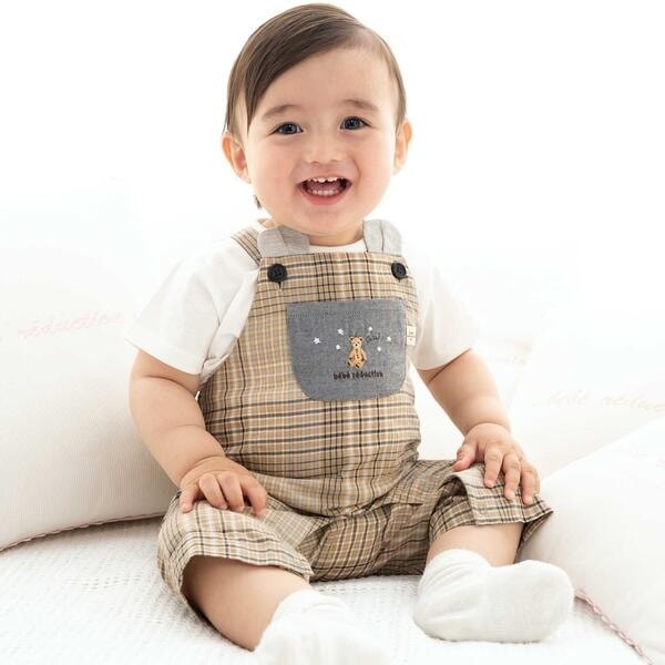 【NEW】フィヨ デュ ベベ ルダクティオン（fillot de bebe reduction）/オーガニックチェックサロペット型ロンパースベビー(70~90cm)