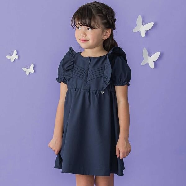 ベベ プチ ポワ ヴェール（BeBe Petits Pois Vert）/センタータックパフスリーブワンピース(95~150cm)