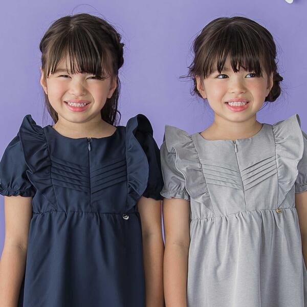ベベ プチ ポワ ヴェール（BeBe Petits Pois Vert）/センタータックパフスリーブワンピース(95~150cm)