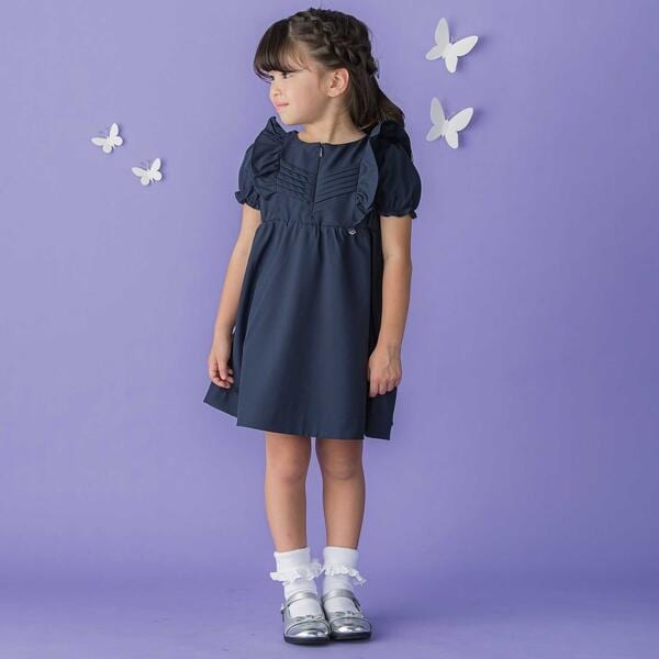 ベベ プチ ポワ ヴェール（BeBe Petits Pois Vert）/センタータックパフスリーブワンピース(95~150cm)