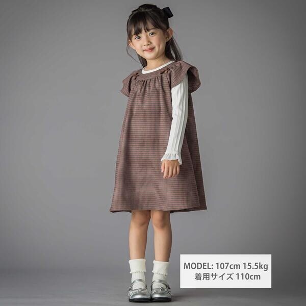 ベベ プチ ポワ ヴェール（BeBe Petits Pois Vert）/千鳥チェックラグランギャザースリーブワンピース(95~150cm)_2