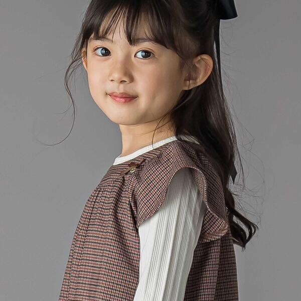 ベベ プチ ポワ ヴェール（BeBe Petits Pois Vert）/千鳥チェックラグランギャザースリーブワンピース(95~150cm)_5