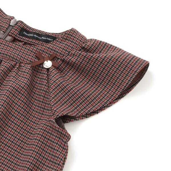 ベベ プチ ポワ ヴェール（BeBe Petits Pois Vert）/千鳥チェックラグランギャザースリーブワンピース(95~150cm)_10