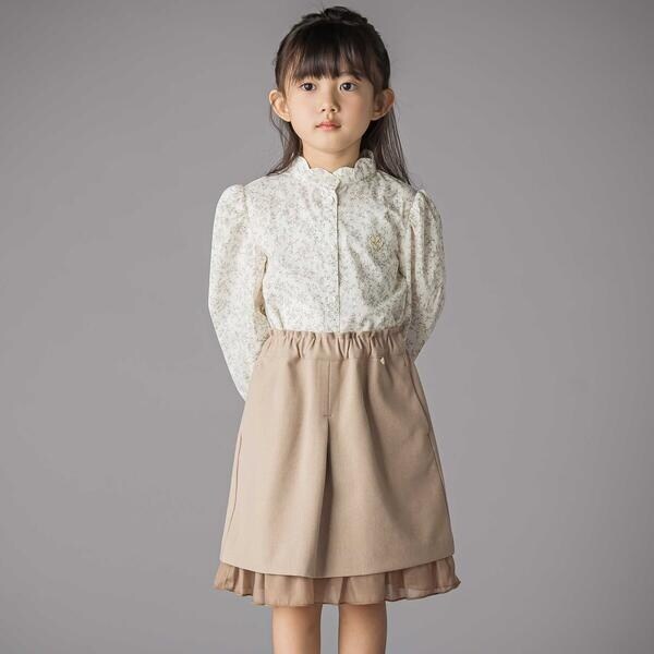 ベベ プチ ポワ ヴェール（BeBe Petits Pois Vert）/スカラップ襟ブロード花柄シャツ(110~150cm)