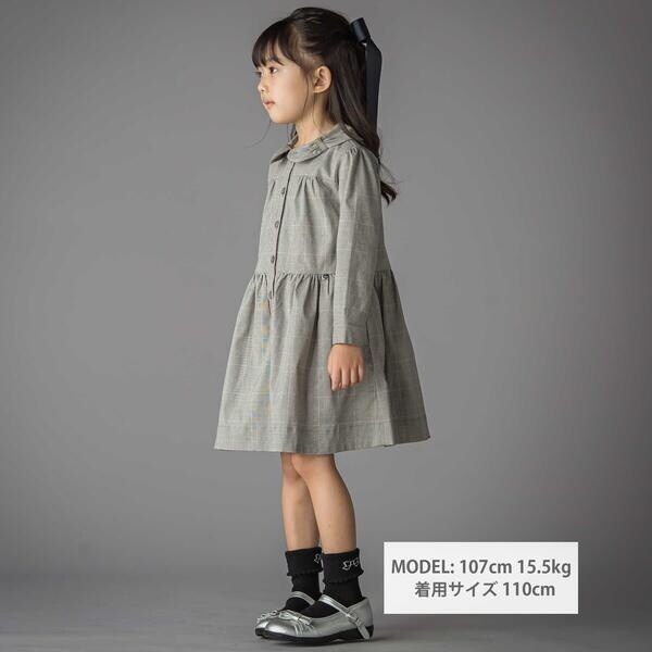 ベベ プチ ポワ ヴェール（BeBe Petits Pois Vert）/グレンチェック襟リボンワンピース(95~150cm)_2