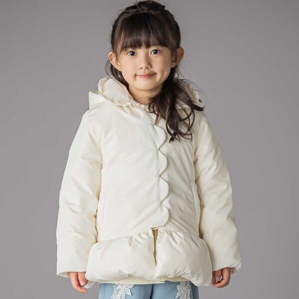 ベベ プチ ポワ 頭を覆う物（BeBe Petits Pois Vert）/フラウンス襟スカラップタフタダウンコート(95~160糎)