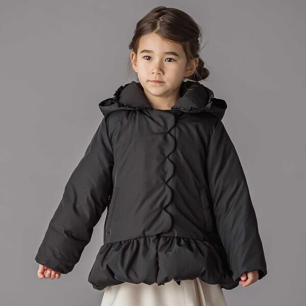 ベベ プチ ポワ 頭を覆う物（BeBe Petits Pois Vert）/フラウンス襟スカラップタフタダウンコート(95~160糎)