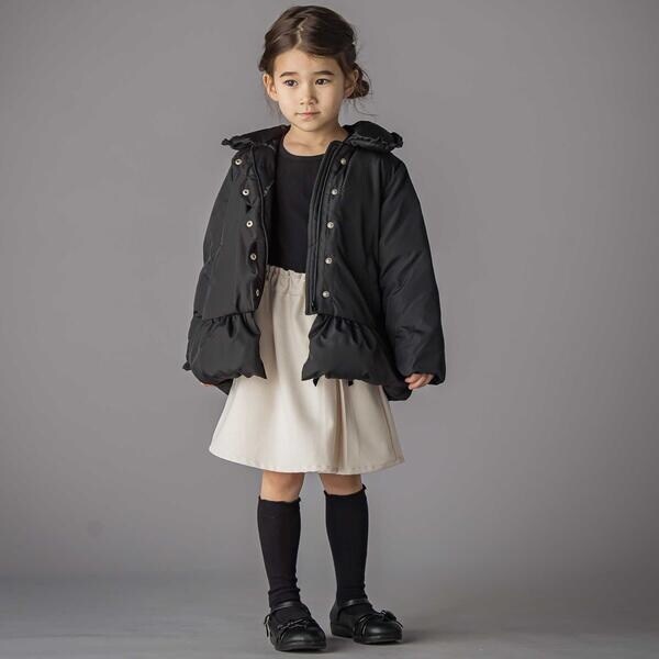 ベベ プチ ポワ 頭を覆う物（BeBe Petits Pois Vert）/フラウンス襟スカラップタフタダウンコート(95~160糎)