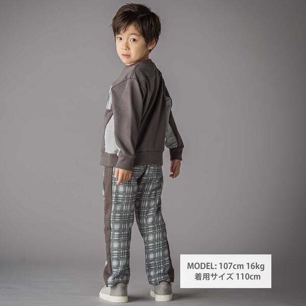 ベベ プチ ポワ ヴェール（BeBe Petits Pois Vert）/【お揃い】チェック柄裏毛配色切り替えロングパンツ(95~160cm)_2