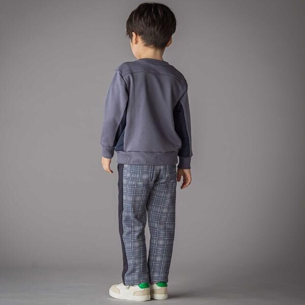 ベベ プチ ポワ ヴェール（BeBe Petits Pois Vert）/【お揃い】チェック柄裏毛配色切り替えロングパンツ(95~160cm)_5