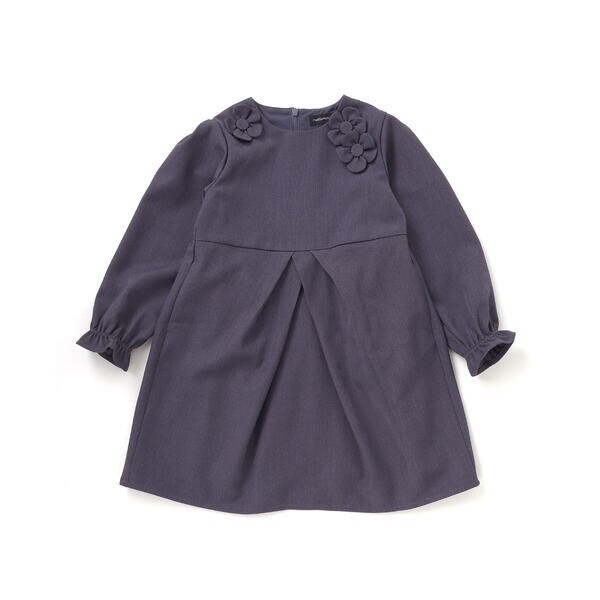 ベベ プチ ポワ ヴェール（BeBe Petits Pois Vert）/立体花モチーフ斜めタックワンピース(95~150cm)_8
