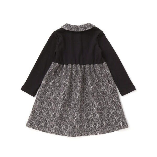 ベベ プチ ポワ ヴェール（BeBe Petits Pois Vert）/ニットリブ+レース起毛ドッキング長袖ワンピース(95~150cm)