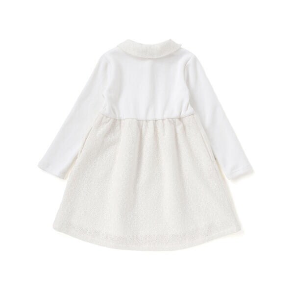 ベベ プチ ポワ ヴェール（BeBe Petits Pois Vert）/ニットリブ+レース起毛ドッキング長袖ワンピース(95~150cm)