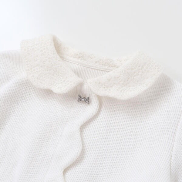 ベベ プチ ポワ ヴェール（BeBe Petits Pois Vert）/ニットリブ+レース起毛ドッキング長袖ワンピース(95~150cm)