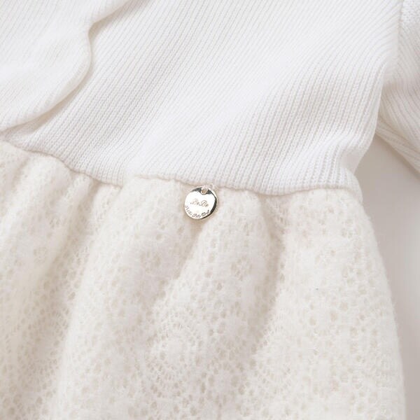ベベ プチ ポワ ヴェール（BeBe Petits Pois Vert）/ニットリブ+レース起毛ドッキング長袖ワンピース(95~150cm)