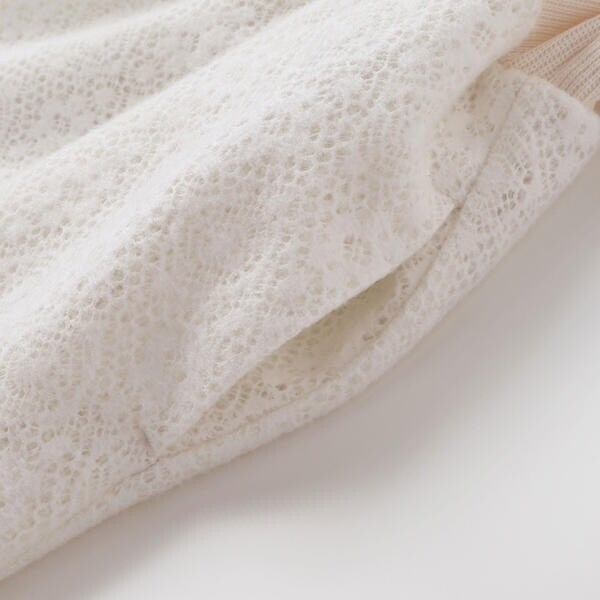 ベベ プチ ポワ ヴェール（BeBe Petits Pois Vert）/ニットリブ+レース起毛ドッキング長袖ワンピース(95~150cm)