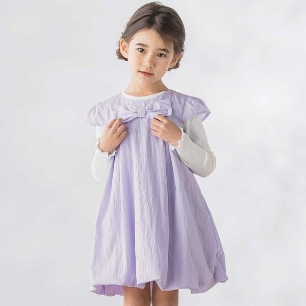 ベベ プチ ポワ ヴェール（BeBe Petits Pois Vert）/センターリボンバルーンシルエットワンピース(95~150cm)