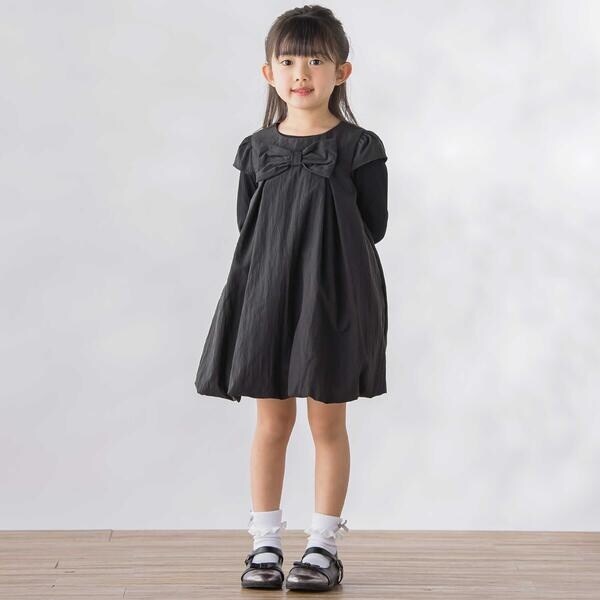 ベベ プチ ポワ ヴェール（BeBe Petits Pois Vert）/センターリボンバルーンシルエットワンピース(95~150cm)_5