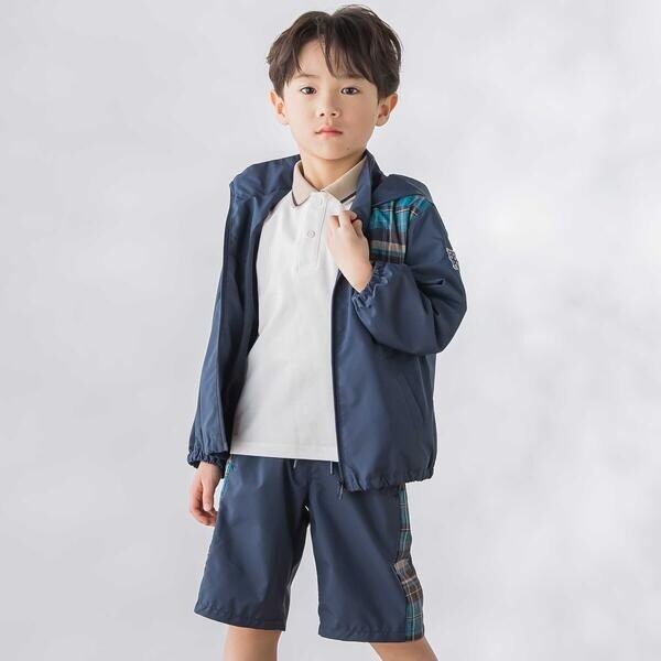ベベ プチ ポワ ヴェール（BeBe Petits Pois Vert）/【お揃い】タフタ+チェック切り替えジップアップブルゾン(95~150cm)_3