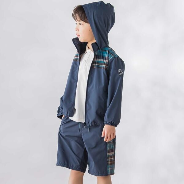 ベベ プチ ポワ ヴェール（BeBe Petits Pois Vert）/【お揃い】タフタ+チェック切り替えジップアップブルゾン(95~150cm)_5