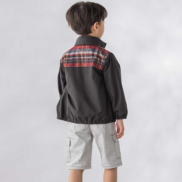 ベベ プチ ポワ ヴェール（BeBe Petits Pois Vert）/【お揃い】タフタ+チェック切り替えジップアップブルゾン(95~150cm)_8