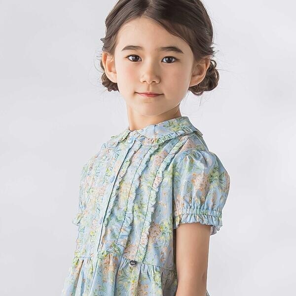 ベベ プチ ポワ ヴェール（BeBe Petits Pois Vert）/花柄フリル襟付きワンピース(95~150cm)_4