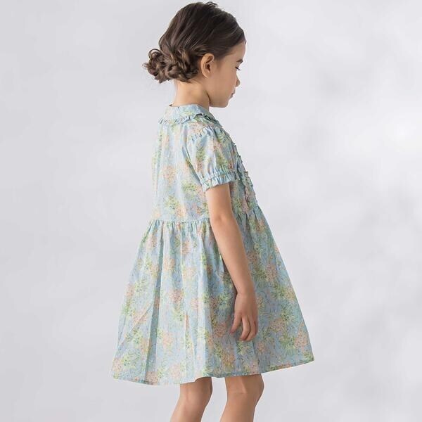 ベベ プチ ポワ ヴェール（BeBe Petits Pois Vert）/花柄フリル襟付きワンピース(95~150cm)_5