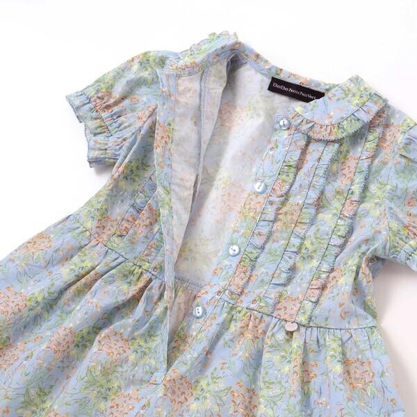 ベベ プチ ポワ ヴェール（BeBe Petits Pois Vert）/花柄フリル襟付きワンピース(95~150cm)_10