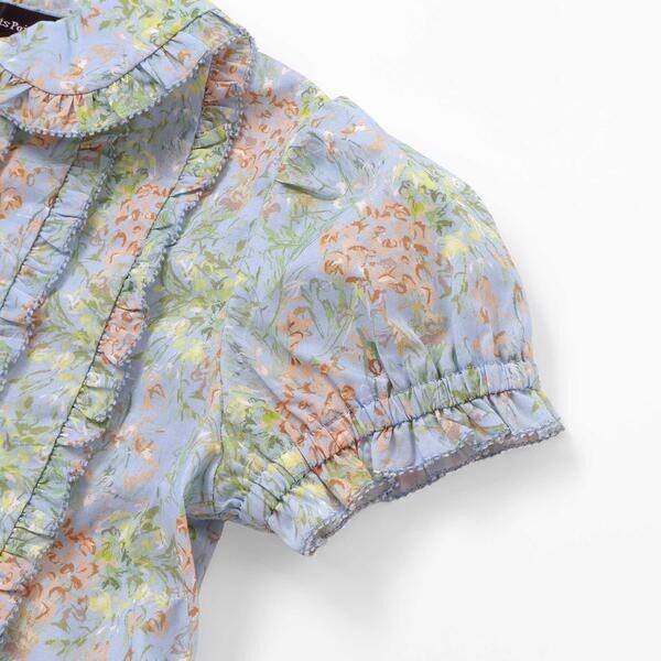 ベベ プチ ポワ ヴェール（BeBe Petits Pois Vert）/花柄フリル襟付きワンピース(95~150cm)_11