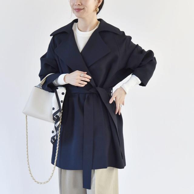 完売　quaranciel ダブルクロス ハーフ トレンチ ジャケット コート カランシエル（quaranciel）/quaranciel:〈洗濯機可能〉ダブルクロス