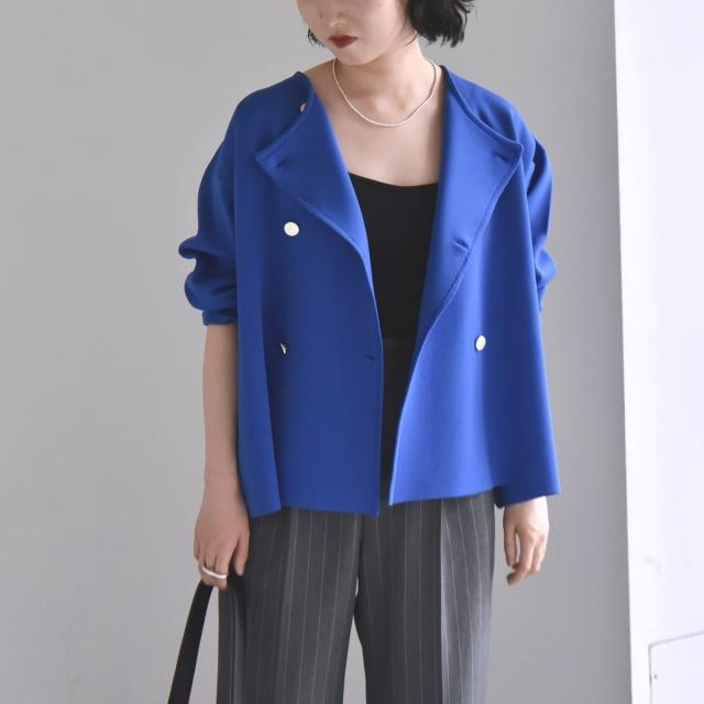 カランシエル（quaranciel）/quaranciel:〈手洗い可能〉ニット ノーカラー ダブルジャケット カーディガン