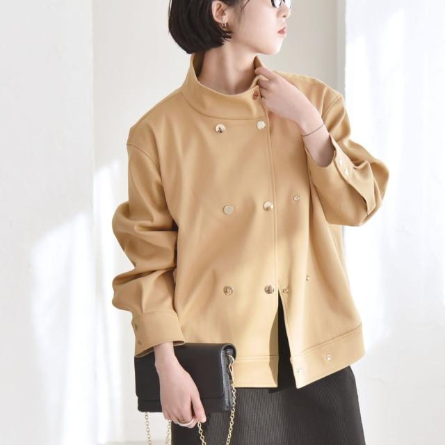 カランシエル（quaranciel）/quaranciel: ダブル サテン スタンドカラー ブルゾン コート