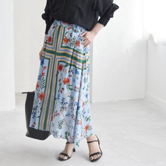 カランシエル（quaranciel）/quaranciel: SPRINTEX フラワーパネル柄 スカーフ フレア スカート