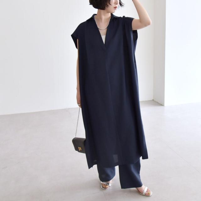 カランシエル（quaranciel）/quaranciel:〈洗濯機可能〉リネン ライク スキッパー シャツ ワンピース＆パンツ セットア