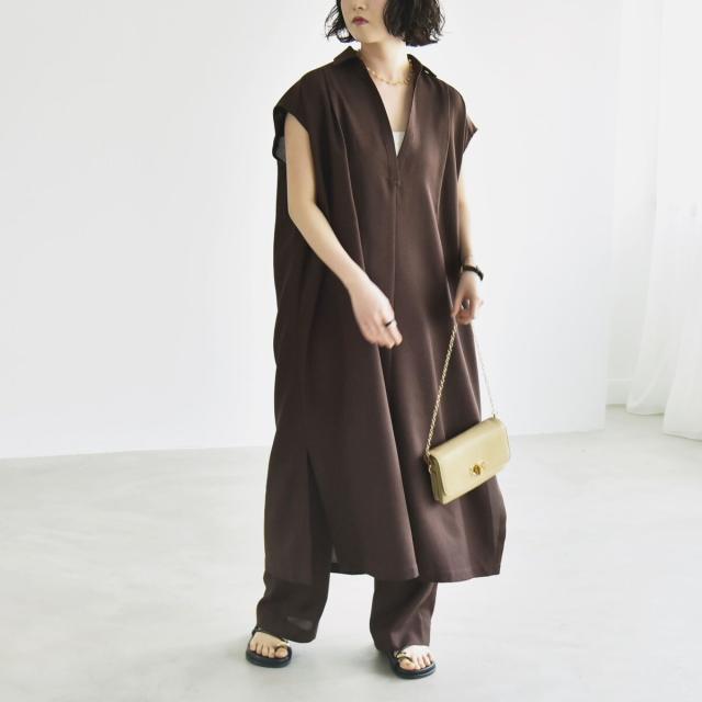 カランシエル（quaranciel）/quaranciel:〈洗濯機可能〉リネン ライク スキッパー シャツ ワンピース＆パンツ セットア_2