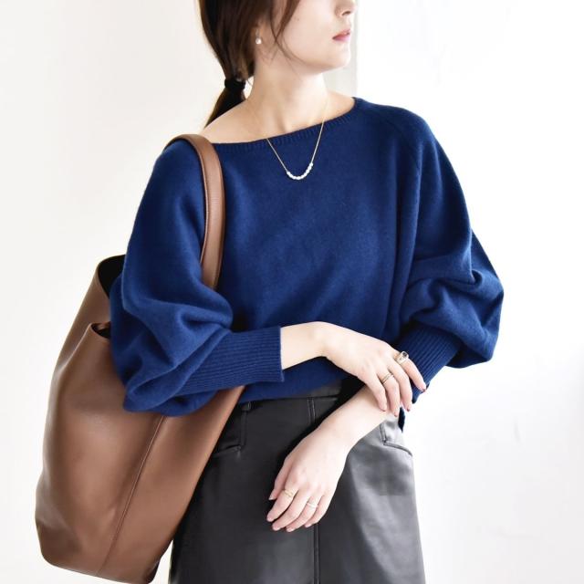 カランシエル（quaranciel）/quaranciel:〈手洗い可能〉AQUA カシミヤ ミックス ボートネック ロングリブ パフ ニ