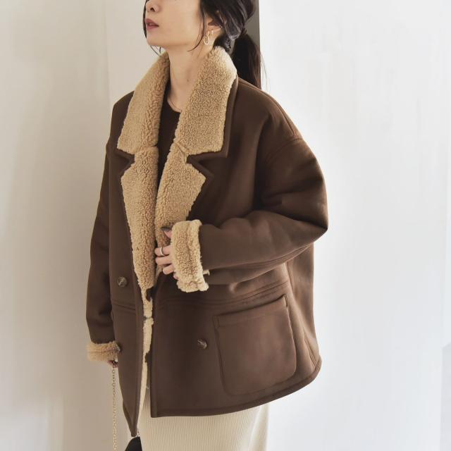 カランシエル（quaranciel）/quaranciel: ボア ボンディング ダブル ブレスト コート