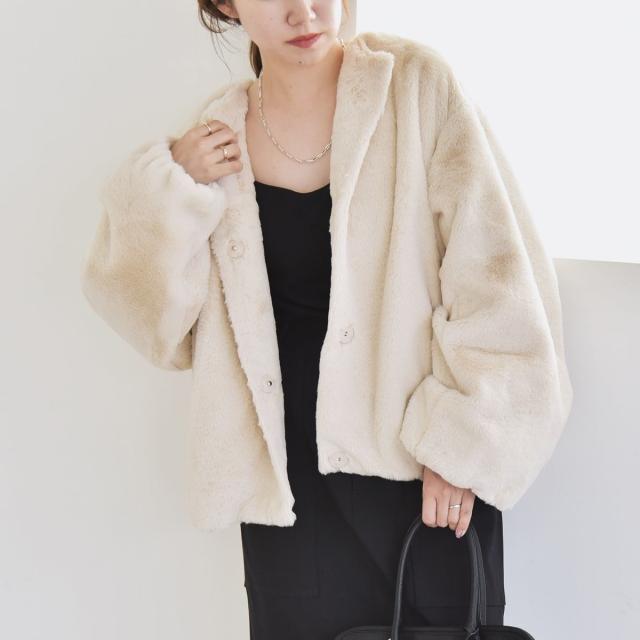 カランシエル（quaranciel）/quaranciel: フェイクファー ノーカラー ショート ジャケット