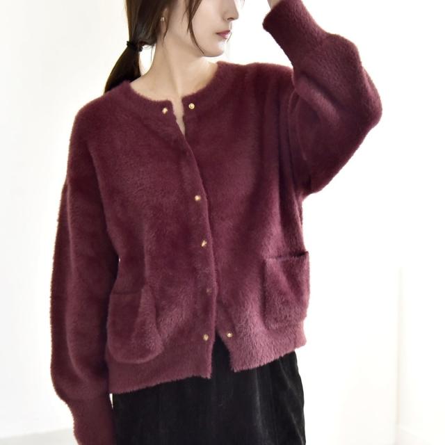カランシエル（quaranciel）/quaranciel:〈手洗い可能〉ファーライク クルーネック スナップ ニット カーディガン