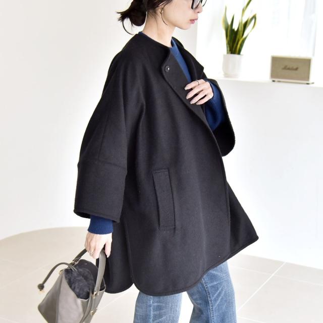 カランシエル（quaranciel）/quaranciel: スライバー ウール ミックス ノーカラー ケープ ハーフ コート