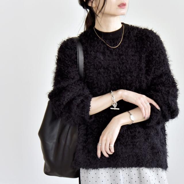 カランシエル（quaranciel）/quaranciel:〈手洗い可能〉ネップツイード クルーネック コンパクト ニット