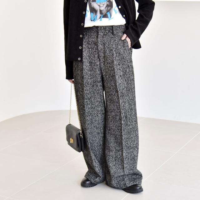 カランシエル（quaranciel）/quaranciel: ツイード タック ワイド パンツ