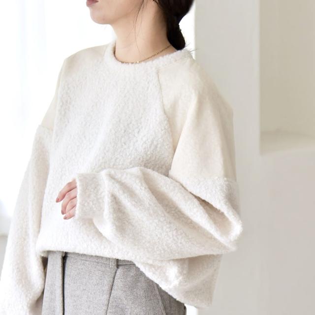 カランシエル（quaranciel）/quaranciel:〈洗濯機可能〉ボア × チュール コンビ ヨーク プルオーバー