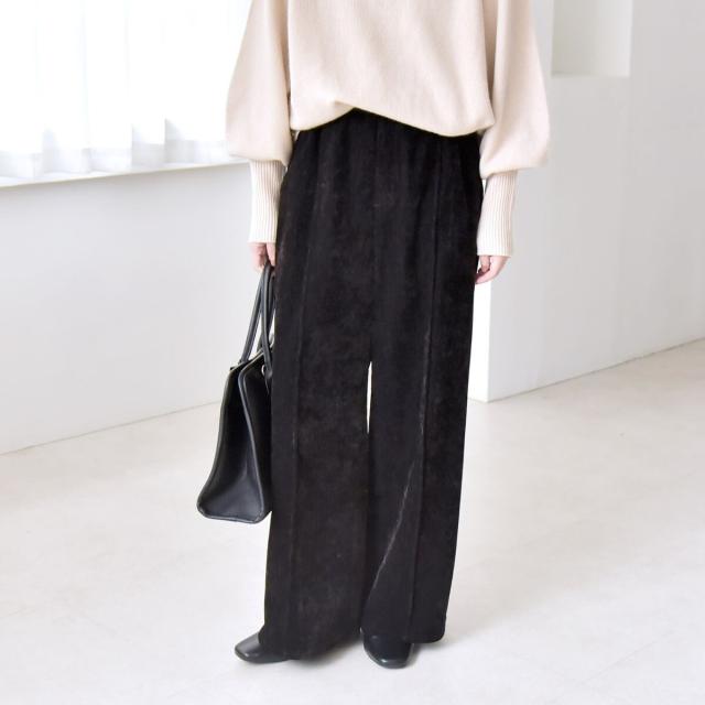 カランシエル（quaranciel）/quaranciel:〈洗濯機可能〉ポリエステル ベロア ピンタック イージー ワイド パンツ