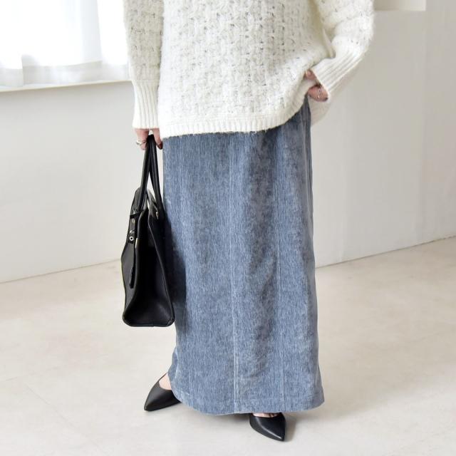 カランシエル（quaranciel）/《予約》quaranciel: ポリエステル ベロア Iライン ナローシルエット スカート