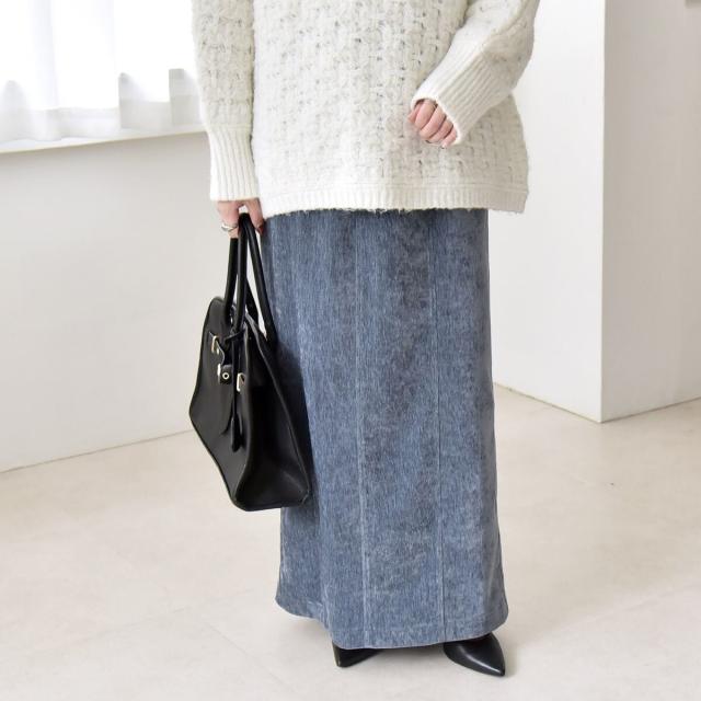 カランシエル（quaranciel）/《予約》quaranciel: ポリエステル ベロア Iライン ナローシルエット スカート