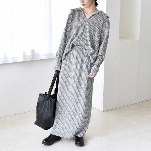 カランシエル（quaranciel）/《予約》quaranciel: ポリエステル ベロア スキッパー ニット &  Iライン スカート