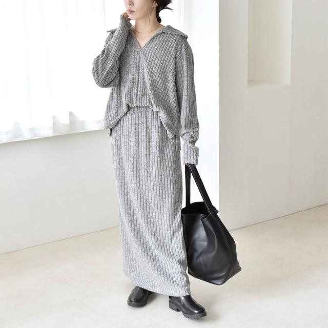 カランシエル（quaranciel）/《予約》quaranciel: ポリエステル ベロア スキッパー ニット &  Iライン スカート